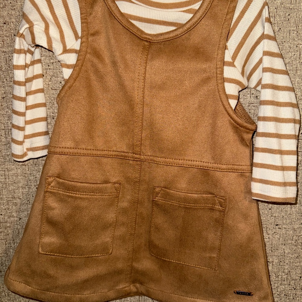 Tahari Brown and Cream Striped Casual Kids Dress